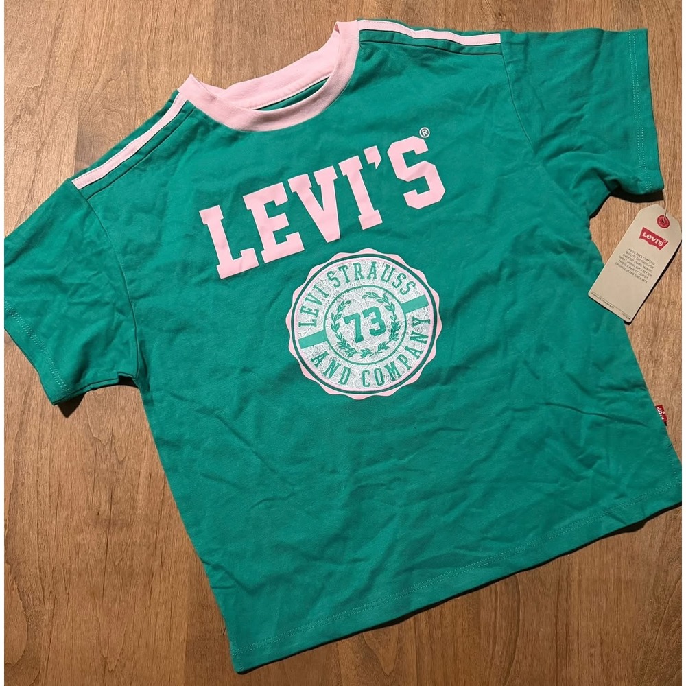 Levis Girls Green Pink Graphic T-Shirt Short Sleeve Logo Tee NWT Size XS